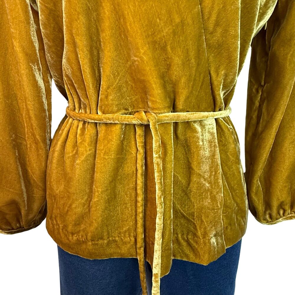 NWT J Crew Velvet Chartreuse Gold Belted Top V Neck Long Sleeve Side Zip - Picture 11 of 16